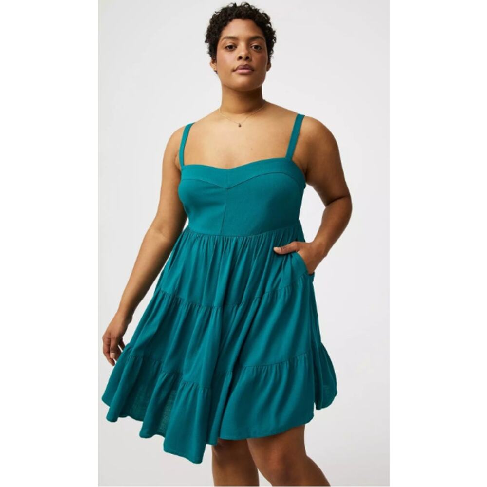 Torrid NWT Size 3X Tiered Sweetheart Mini Dress Smocked Back Teal w/ Pockets